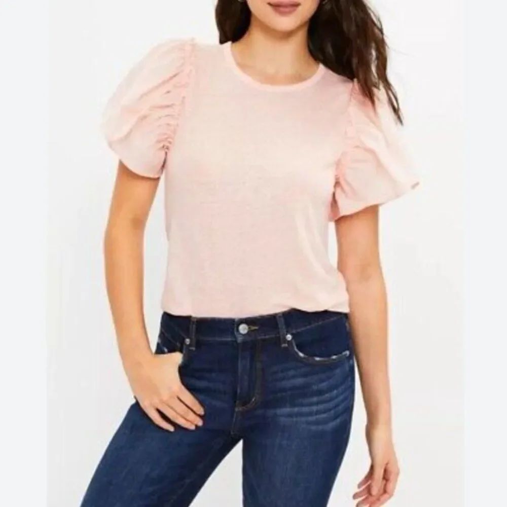LOFT Mixed Media Flutter Sleeve Top - Size M - NWT